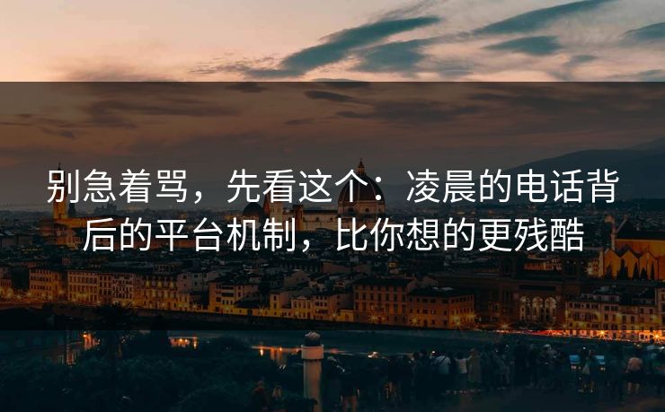 别急着骂，先看这个：凌晨的电话背后的平台机制，比你想的更残酷